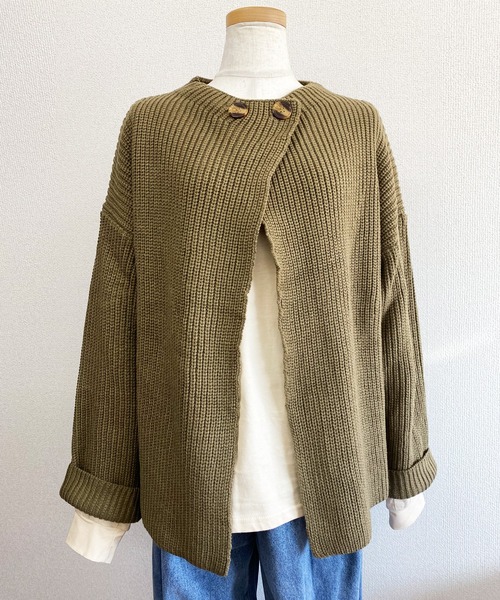 SMILE ORCHID(スマイルオーキッド)の「レイヤードで着れるのが魅力的2wayニットカーディガン(ニット/セーター・レディース・アイボリー/ベージュ/ブラウン/カーキ/ピンク/グレー・FREE)」の15枚目の写真