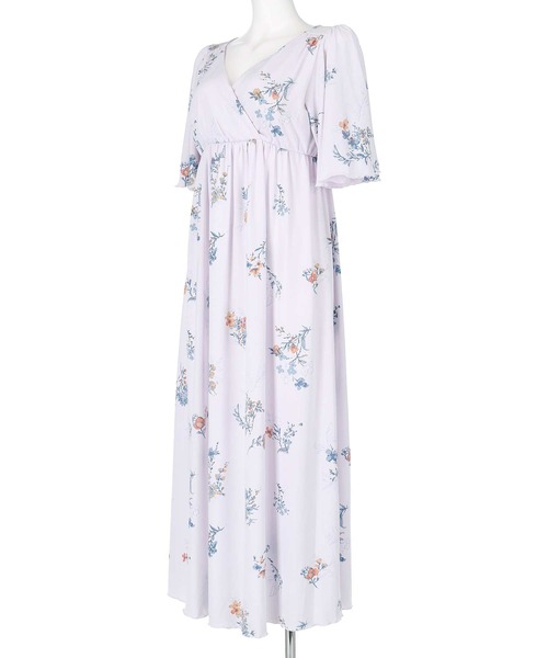 テディベアプリント ルームウェア ワンピース ミニフラワープリント バイカラーワンピース【洗濯機洗い可