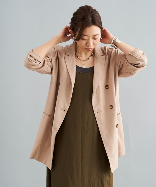 DouDou（ドゥドゥ）の「リネンジャケット（テーラードジャケット・レディース・ベージュ/チャコールグレー・FREE）」の14枚目の写真
