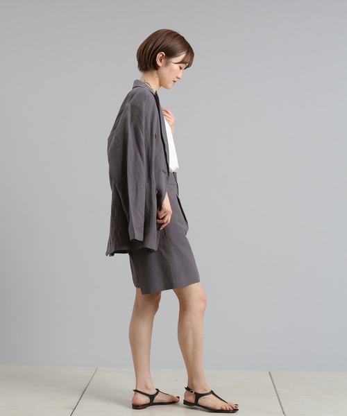 DouDou（ドゥドゥ）の「リネンジャケット（テーラードジャケット・レディース・ベージュ/チャコールグレー・FREE）」の12枚目の写真