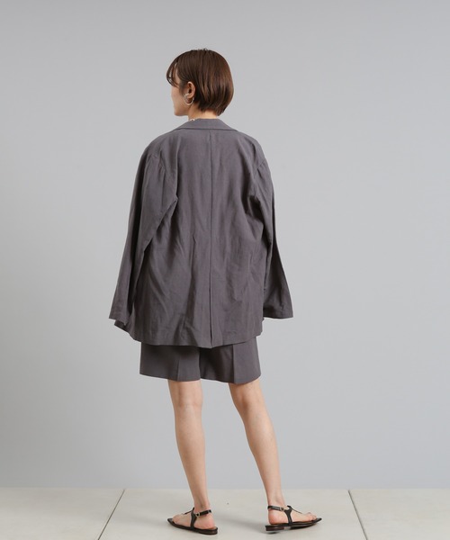 DouDou（ドゥドゥ）の「リネンジャケット（テーラードジャケット・レディース・ベージュ/チャコールグレー・FREE）」の11枚目の写真