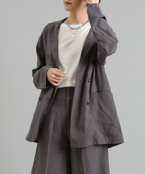 DouDou（ドゥドゥ）の「リネンジャケット（テーラードジャケット・レディース・ベージュ/チャコールグレー・FREE）」の8枚目の写真