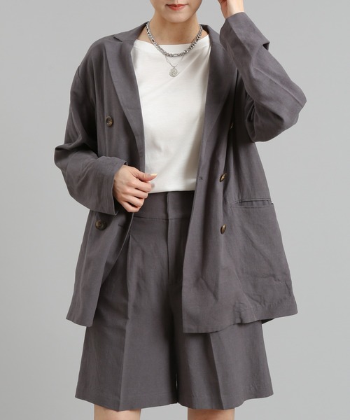 DouDou（ドゥドゥ）の「リネンジャケット（テーラードジャケット・レディース・ベージュ/チャコールグレー・FREE）」の7枚目の写真