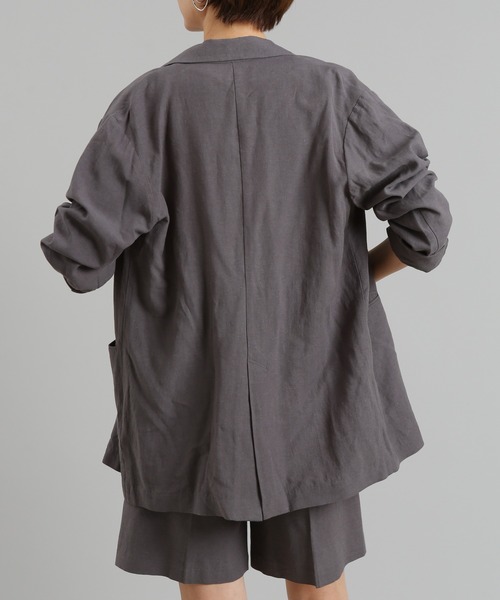 DouDou（ドゥドゥ）の「リネンジャケット（テーラードジャケット・レディース・ベージュ/チャコールグレー・FREE）」の4枚目の写真
