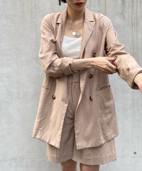 DouDou（ドゥドゥ）の「リネンジャケット（テーラードジャケット・レディース・ベージュ/チャコールグレー・FREE）」の18枚目の写真