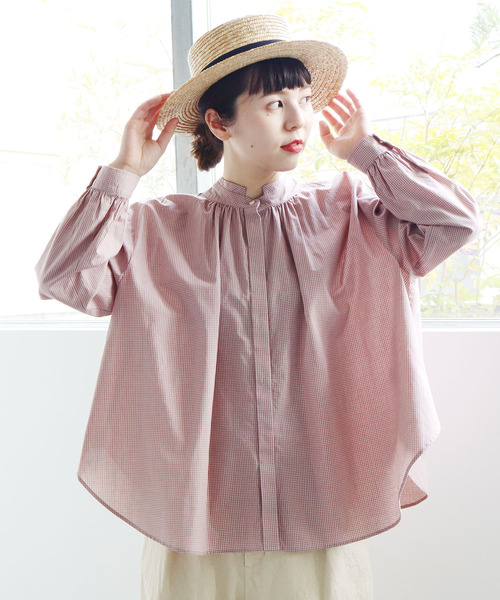 l'atelier du savon ⿻ コットン ギンガムチェック ブラウス AMBIDEX Store △〇 ギンガム ピンタックブラウス(F クロ