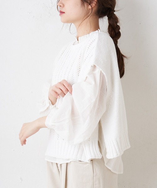 PUAL CE CIN（ピュアルセシン）の「綿麻／コットンリネン／スラブ針抜きベスト（ベスト・レディース・ホワイト/ナチュラル/ブラック・FREE）」の5枚目の写真