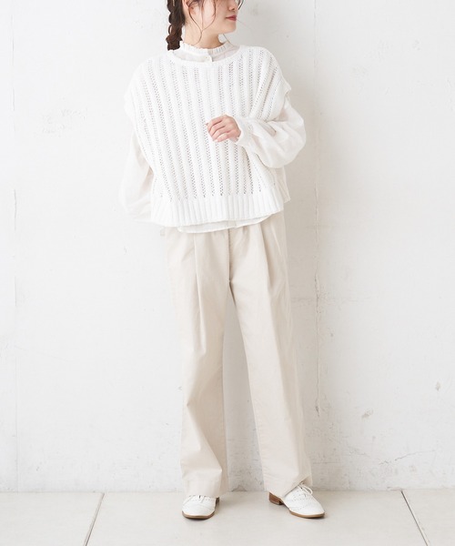 PUAL CE CIN（ピュアルセシン）の「綿麻／コットンリネン／スラブ針抜きベスト（ベスト・レディース・ホワイト/ナチュラル/ブラック・FREE）」の7枚目の写真