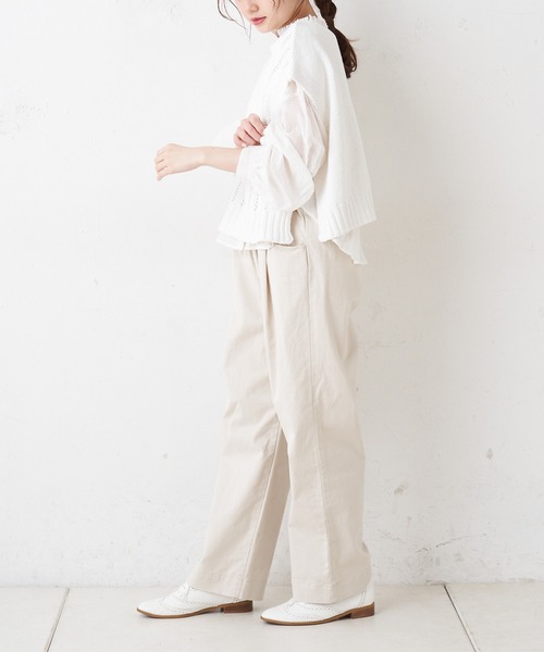 PUAL CE CIN（ピュアルセシン）の「綿麻／コットンリネン／スラブ針抜きベスト（ベスト・レディース・ホワイト/ナチュラル/ブラック・FREE）」の8枚目の写真