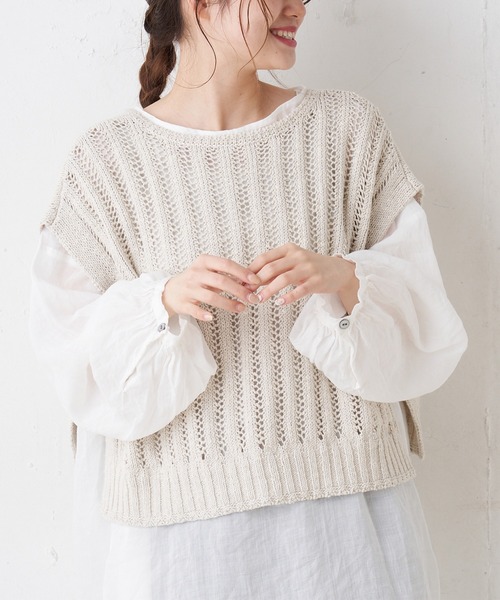 PUAL CE CIN（ピュアルセシン）の「綿麻／コットンリネン／スラブ針抜きベスト（ベスト・レディース・ホワイト/ナチュラル/ブラック・FREE）」の13枚目の写真