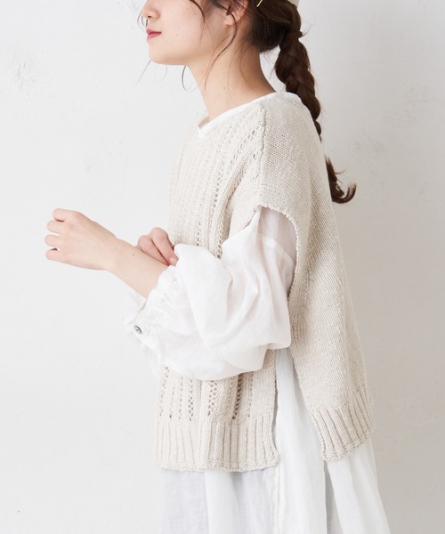 PUAL CE CIN（ピュアルセシン）の「綿麻／コットンリネン／スラブ針抜きベスト（ベスト・レディース・ホワイト/ナチュラル/ブラック・FREE）」の14枚目の写真