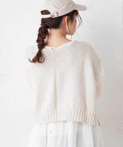 PUAL CE CIN（ピュアルセシン）の「綿麻／コットンリネン／スラブ針抜きベスト（ベスト・レディース・ホワイト/ナチュラル/ブラック・FREE）」の15枚目の写真