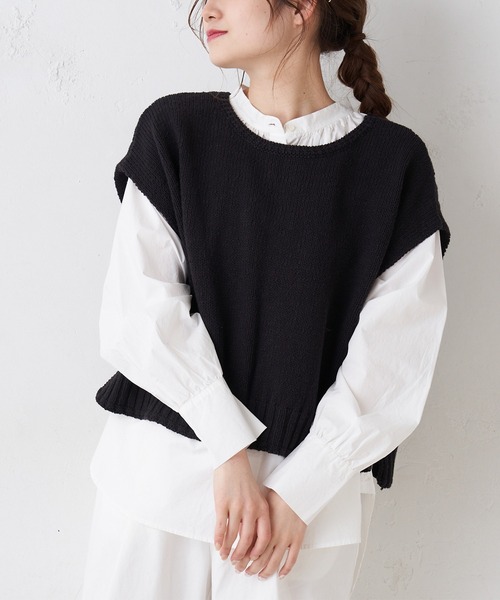 PUAL CE CIN（ピュアルセシン）の「綿麻／コットンリネン／スラブ針抜きベスト（ベスト・レディース・ホワイト/ナチュラル/ブラック・FREE）」の21枚目の写真