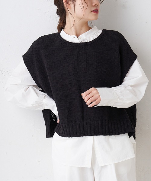 PUAL CE CIN（ピュアルセシン）の「綿麻／コットンリネン／スラブ針抜きベスト（ベスト・レディース・ホワイト/ナチュラル/ブラック・FREE）」の22枚目の写真