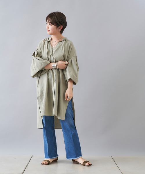 DouDou(ドゥドゥ)の「スキッパーチュニックシャツ(シャツ/ブラウス・レディース・オフホワイト/カーキ/ピンク・FREE)」の14枚目の写真