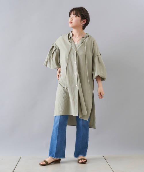 DouDou(ドゥドゥ)の「スキッパーチュニックシャツ(シャツ/ブラウス・レディース・オフホワイト/カーキ/ピンク・FREE)」の22枚目の写真