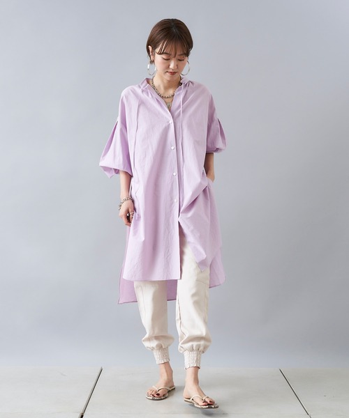 DouDou(ドゥドゥ)の「スキッパーチュニックシャツ(シャツ/ブラウス・レディース・オフホワイト/カーキ/ピンク・FREE)」の8枚目の写真