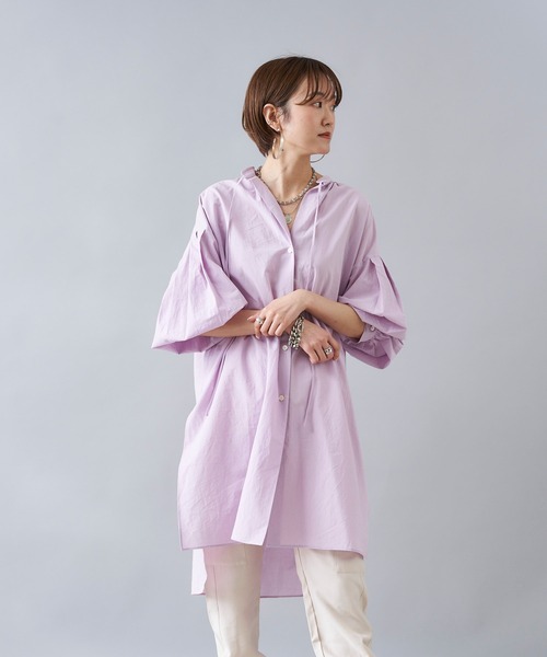 DouDou(ドゥドゥ)の「スキッパーチュニックシャツ(シャツ/ブラウス・レディース・オフホワイト/カーキ/ピンク・FREE)」の9枚目の写真