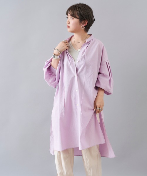 DouDou(ドゥドゥ)の「スキッパーチュニックシャツ(シャツ/ブラウス・レディース・オフホワイト/カーキ/ピンク・FREE)」の10枚目の写真