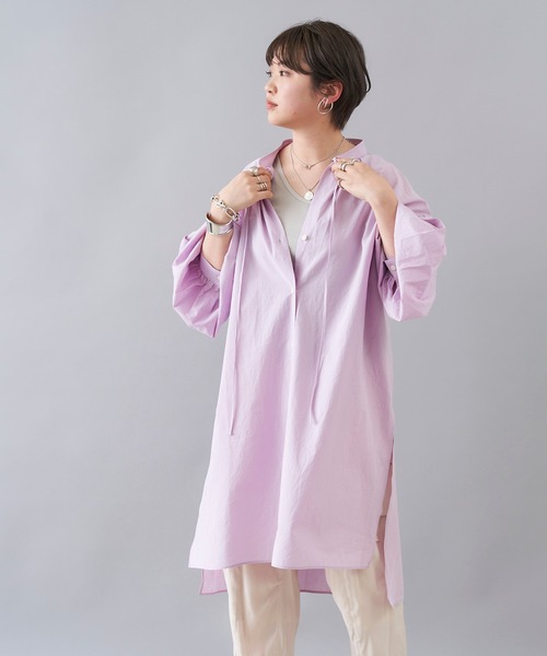 DouDou(ドゥドゥ)の「スキッパーチュニックシャツ(シャツ/ブラウス・レディース・オフホワイト/カーキ/ピンク・FREE)」の18枚目の写真