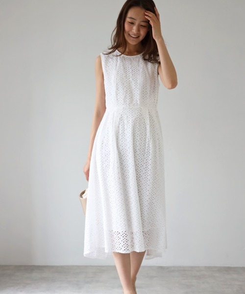 deux amour（ドゥーザムール）の「インドコットンレースノースリ―ブワンピース（ワンピース・レディース・ホワイト/ブラック/ネイビー/ブラウン・MEDIUM）」の5枚目の写真