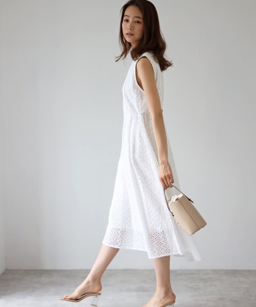 deux amour（ドゥーザムール）の「インドコットンレースノースリ―ブワンピース（ワンピース・レディース・ホワイト/ブラック/ネイビー/ブラウン・MEDIUM）」の9枚目の写真