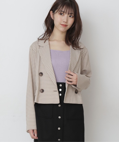 FREE'S MART（フリーズマート）の「【Sシリーズ対応】◆チェック短丈ジャケット（テーラードジャケット・レディース・グレー系その他/ベージュ系その他/ブラウン系その他・SMALL/MEDIUM）」の4枚目の写真