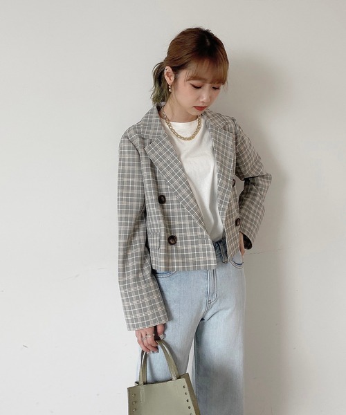 FREE'S MART（フリーズマート）の「【Sシリーズ対応】◆チェック短丈ジャケット（テーラードジャケット・レディース・グレー系その他/ベージュ系その他/ブラウン系その他・SMALL/MEDIUM）」の20枚目の写真