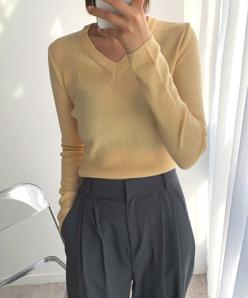 fd style(エフディ スタイル)の「【Chuzchuz】ベーシックVネックニット(ニット/セーター・レディース・ベージュ/ピンク/アイボリー/ミント/ブルー系その他/ライトベージュ・FREE)」の16枚目の写真