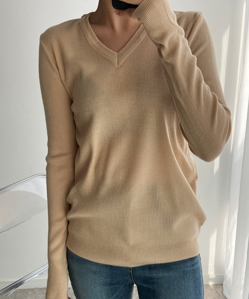 fd style(エフディ スタイル)の「【Chuzchuz】ベーシックVネックニット(ニット/セーター・レディース・ベージュ/ピンク/アイボリー/ミント/ブルー系その他/ライトベージュ・FREE)」の19枚目の写真