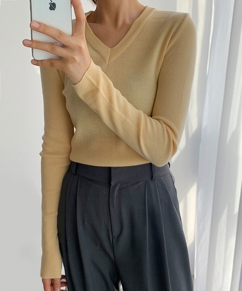 fd style(エフディ スタイル)の「【Chuzchuz】ベーシックVネックニット(ニット/セーター・レディース・ベージュ/ピンク/アイボリー/ミント/ブルー系その他/ライトベージュ・FREE)」の18枚目の写真