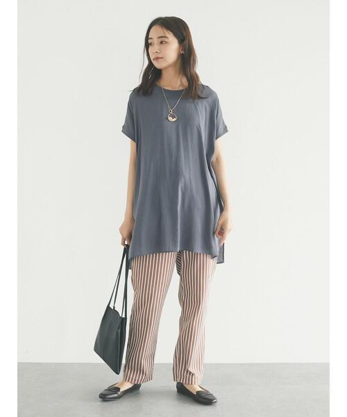 CRAFT STANDARD BOUTIQUE（クラフトスタンダードブティック）の「シアーTブラウスチュニック　＊（Tシャツ/カットソー・レディース・チャコールグレー/ベージュ/サックスブルー/アイボリー・FREE）」の12枚目の写真
