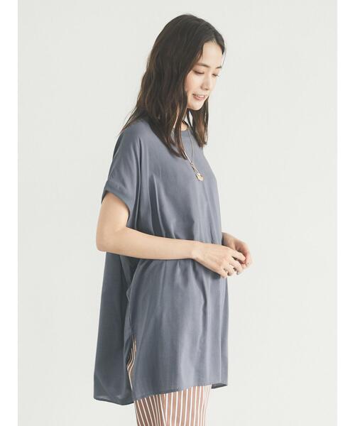 CRAFT STANDARD BOUTIQUE（クラフトスタンダードブティック）の「シアーTブラウスチュニック　＊（Tシャツ/カットソー・レディース・チャコールグレー/ベージュ/サックスブルー/アイボリー・FREE）」の18枚目の写真