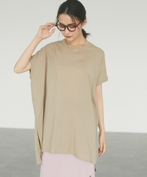 CRAFT STANDARD BOUTIQUE（クラフトスタンダードブティック）の「シアーTブラウスチュニック　＊（Tシャツ/カットソー・レディース・チャコールグレー/ベージュ/サックスブルー/アイボリー・FREE）」の3枚目の写真