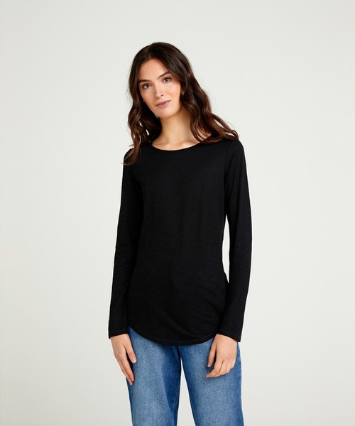 SISLEY（シスレー）の「コットンモダール長袖Tシャツ・カットソー（Tシャツ/カットソー・レディース・ダークグリーン/ダークブラウン/ライトベージュ/ブラック/ホワイト・SMALL/MEDIUM/X-SMALL）」の3枚目の写真