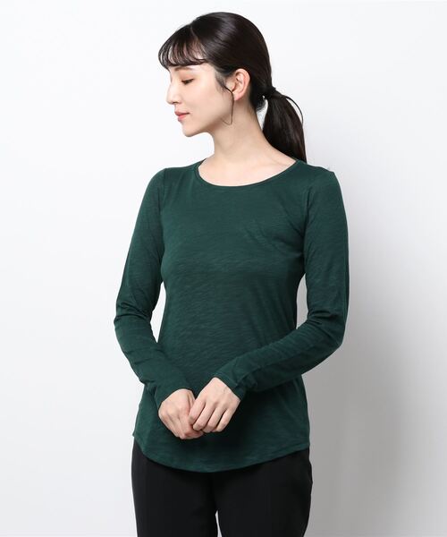 SISLEY（シスレー）の「コットンモダール長袖Tシャツ・カットソー（Tシャツ/カットソー・レディース・ダークグリーン/ダークブラウン/ライトベージュ/ブラック/ホワイト・SMALL/MEDIUM/X-SMALL）」の13枚目の写真