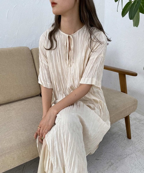 I_am（アイアム）の「crinkle layered ops（ワンピース・レディース・ブラウン/オフホワイト/オレンジ・FREE）」の2枚目の写真