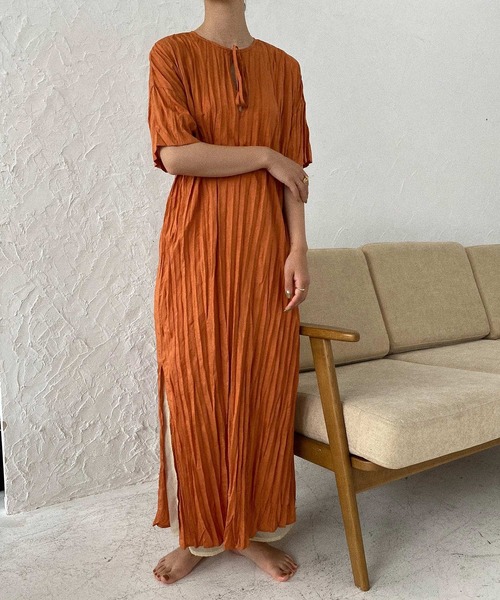 I_am（アイアム）の「crinkle layered ops（ワンピース・レディース・ブラウン/オフホワイト/オレンジ・FREE）」の6枚目の写真