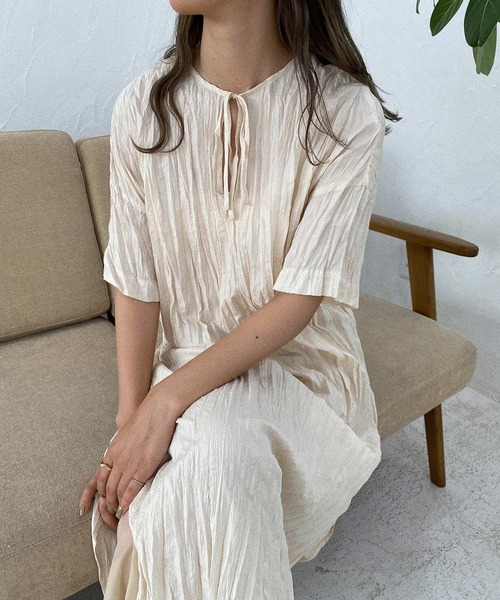 I_am（アイアム）の「crinkle layered ops（ワンピース・レディース・ブラウン/オフホワイト/オレンジ・FREE）」の4枚目の写真