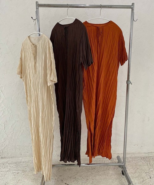 I_am（アイアム）の「crinkle layered ops（ワンピース・レディース・ブラウン/オフホワイト/オレンジ・FREE）」の12枚目の写真