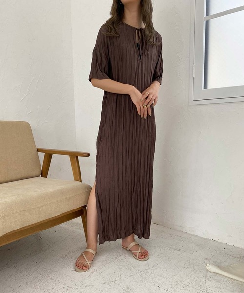 I_am（アイアム）の「crinkle layered ops（ワンピース・レディース・ブラウン/オフホワイト/オレンジ・FREE）」の8枚目の写真