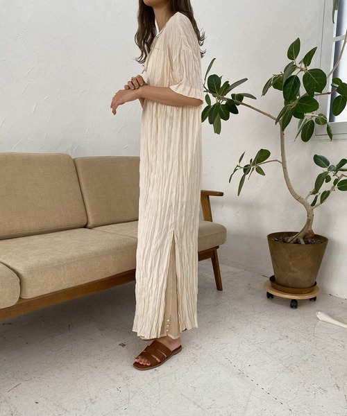 I_am（アイアム）の「crinkle layered ops（ワンピース・レディース・ブラウン/オフホワイト/オレンジ・FREE）」の16枚目の写真