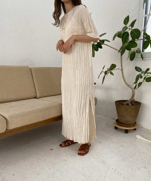 I_am（アイアム）の「crinkle layered ops（ワンピース・レディース・ブラウン/オフホワイト/オレンジ・FREE）」の15枚目の写真