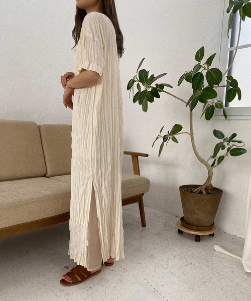 I_am（アイアム）の「crinkle layered ops（ワンピース・レディース・ブラウン/オフホワイト/オレンジ・FREE）」の5枚目の写真