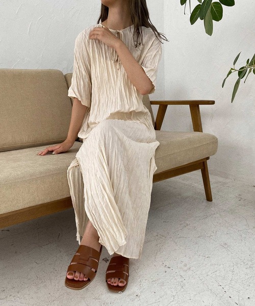 I_am（アイアム）の「crinkle layered ops（ワンピース・レディース・ブラウン/オフホワイト/オレンジ・FREE）」の9枚目の写真