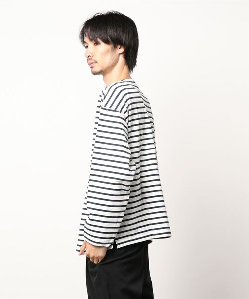 BACK NUMBER（バックナンバー）の「【BACK NUMBER】ビッグシルエットバスクボーダーロンＴ（Tシャツ/カットソー・メンズ・ホワイト×ネイビー/グレー×ホワイト/ネイビー×ホワイト・S/M/L/XL）」の5枚目の写真