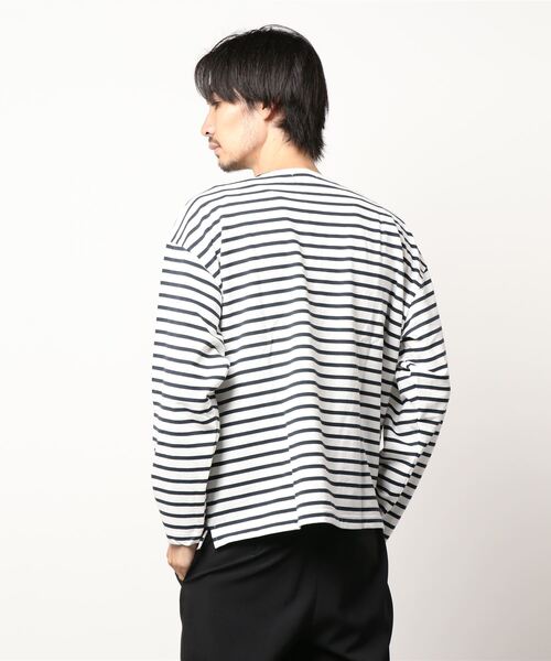 BACK NUMBER（バックナンバー）の「【BACK NUMBER】ビッグシルエットバスクボーダーロンＴ（Tシャツ/カットソー・メンズ・ホワイト×ネイビー/グレー×ホワイト/ネイビー×ホワイト・S/M/L/XL）」の4枚目の写真