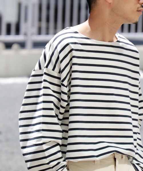 BACK NUMBER（バックナンバー）の「【BACK NUMBER】ビッグシルエットバスクボーダーロンＴ（Tシャツ/カットソー・メンズ・ホワイト×ネイビー/グレー×ホワイト/ネイビー×ホワイト・S/M/L/XL）」の2枚目の写真