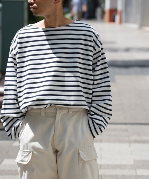 BACK NUMBER（バックナンバー）の「【BACK NUMBER】ビッグシルエットバスクボーダーロンＴ（Tシャツ/カットソー・メンズ・ホワイト×ネイビー/グレー×ホワイト/ネイビー×ホワイト・S/M/L/XL）」の6枚目の写真