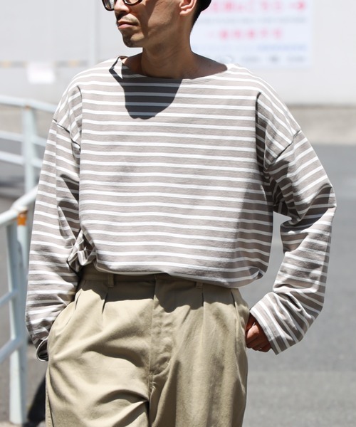 BACK NUMBER（バックナンバー）の「【BACK NUMBER】ビッグシルエットバスクボーダーロンＴ（Tシャツ/カットソー・メンズ・ホワイト×ネイビー/グレー×ホワイト/ネイビー×ホワイト・S/M/L/XL）」の11枚目の写真